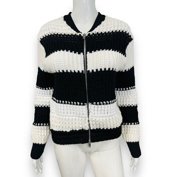 3.1 Phillip Lim Sweaters - 3.1 PHILLIP LIM Black And White Knit Chunky Bold Striped Zip-Up Sweater Jacket S
